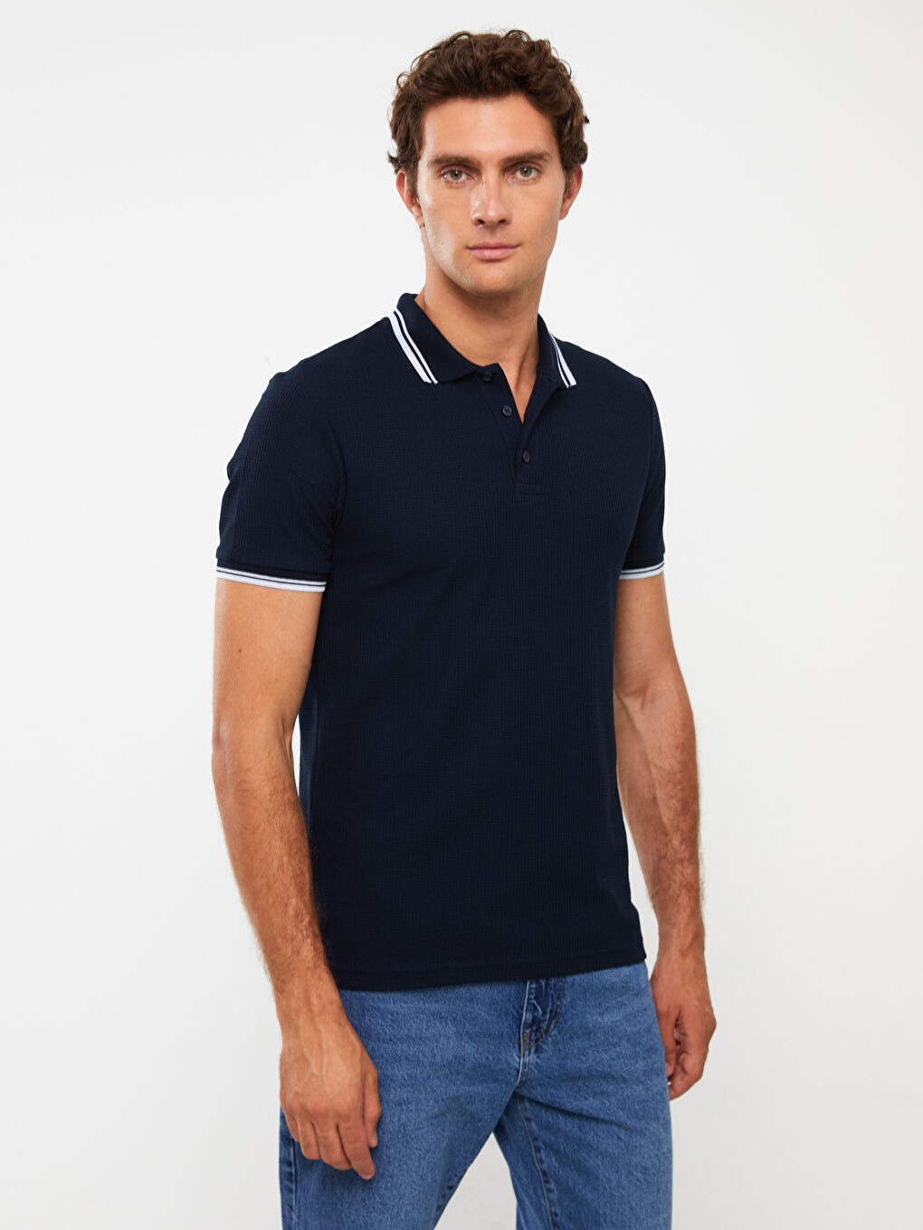 Lacivert Polo Yaka Kısa Kollu Pike Erkek Tişört