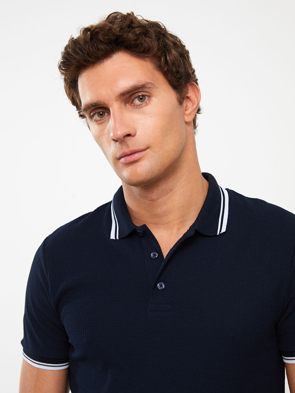 Lacivert Polo Yaka Kısa Kollu Pike Erkek Tişört-2