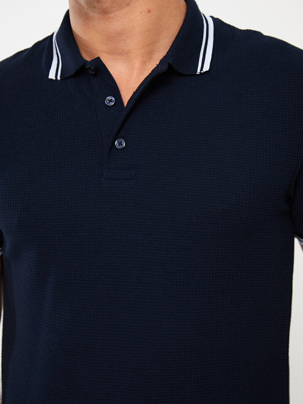 Lacivert Polo Yaka Kısa Kollu Pike Erkek Tişört-3