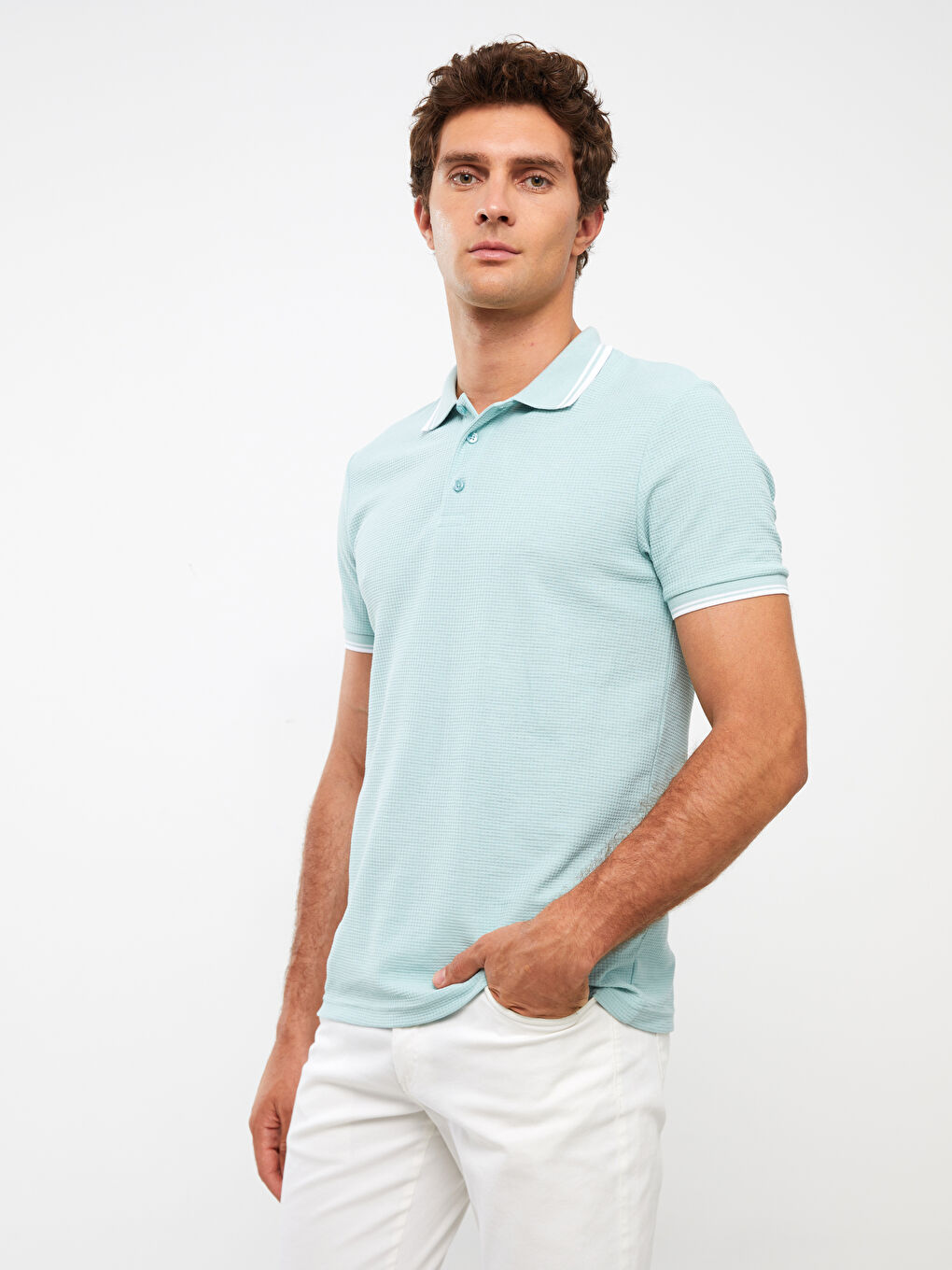 Yeşil Polo Yaka Kısa Kollu Pike Erkek Tişört