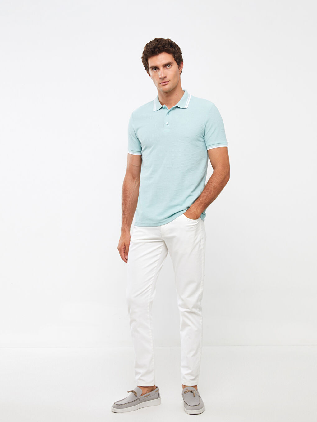 Yeşil Polo Yaka Kısa Kollu Pike Erkek Tişört-1