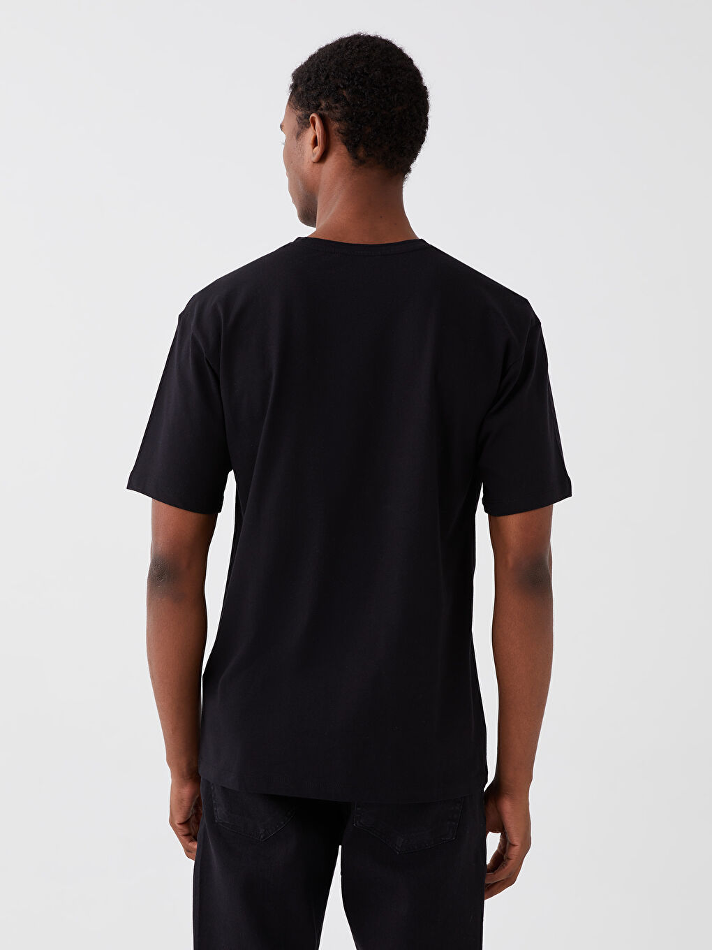 Siyah Bisiklet Yaka Kısa Kollu Baskılı Penye Erkek Tişört-4