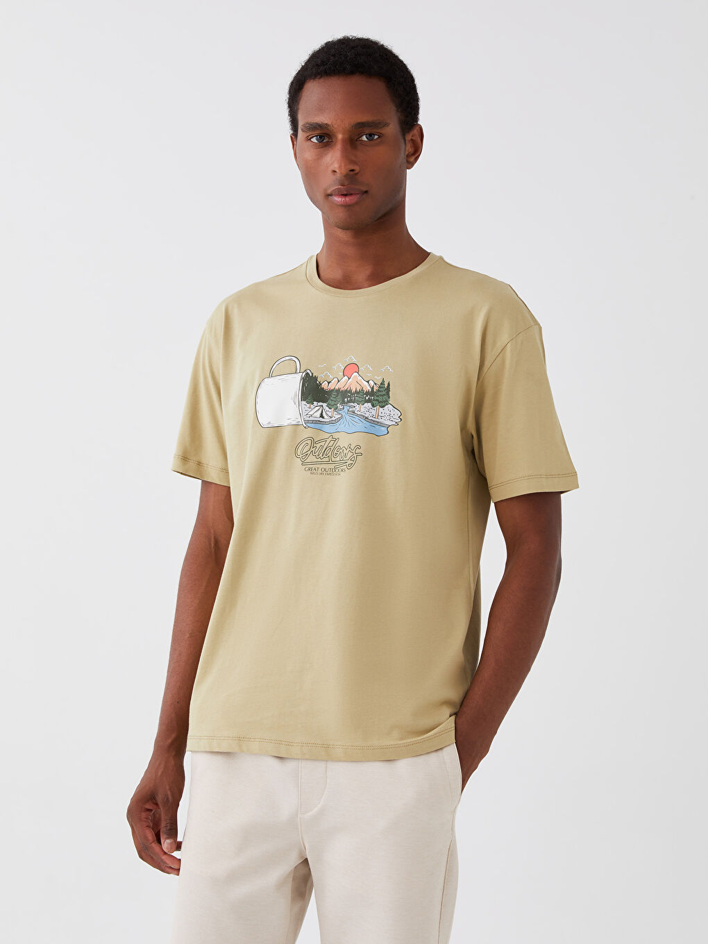 Crew Neck Short Sleeve Printed Combed Cotton Men's T-shirt