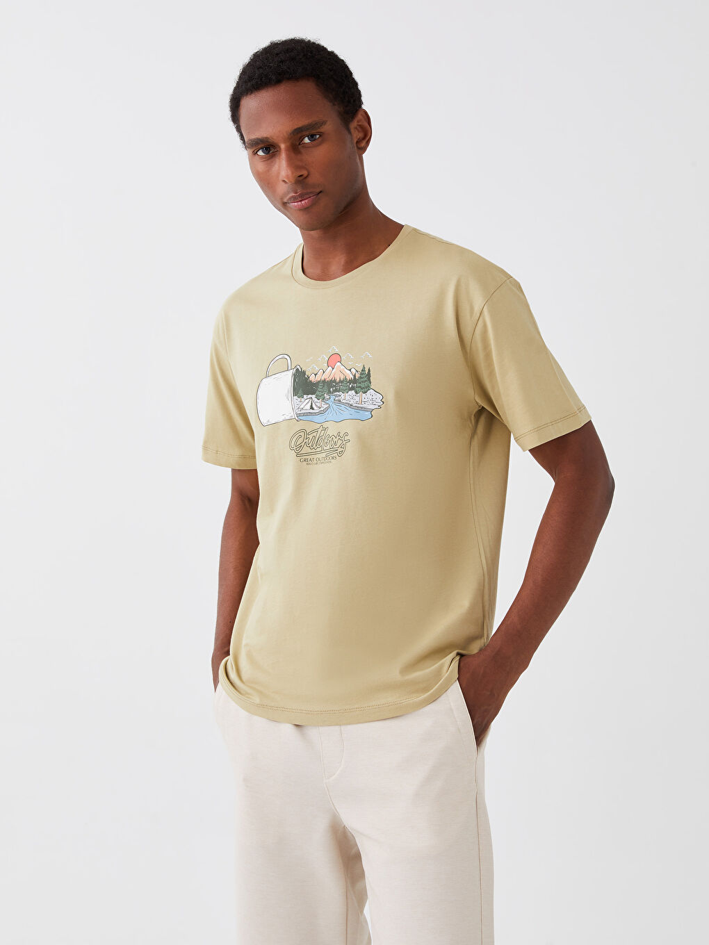 Crew Neck Short Sleeve Printed Combed Cotton Men's T-shirt-1