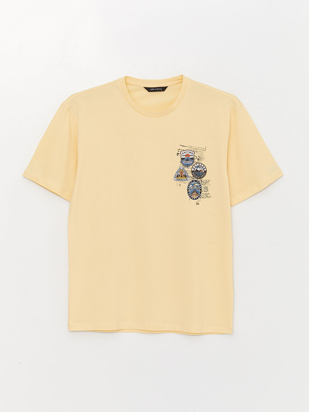 Bej Bisiklet Yaka Kısa Kollu Baskılı Penye Erkek Tişört-5