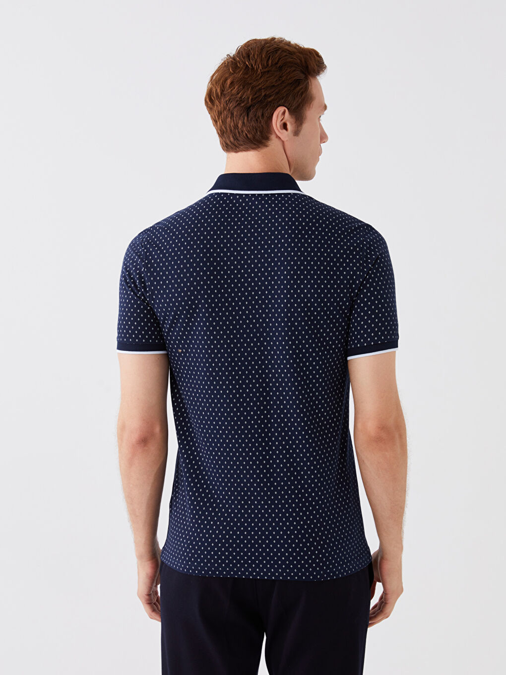 Lacivert Polo Yaka Kısa Kollu Desenli Erkek Tişört-4