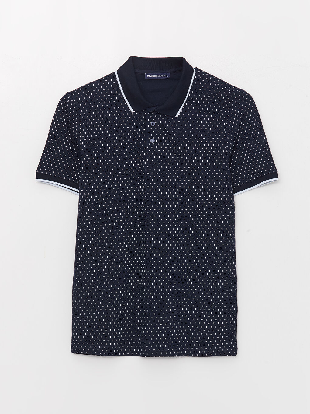 Lacivert Polo Yaka Kısa Kollu Desenli Erkek Tişört-5
