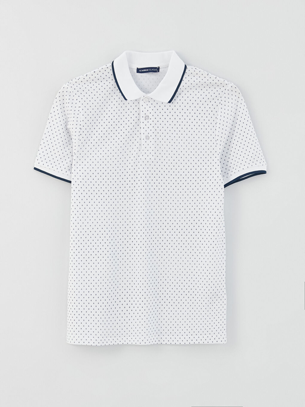 Beyaz Polo Yaka Kısa Kollu Desenli Erkek Tişört-5