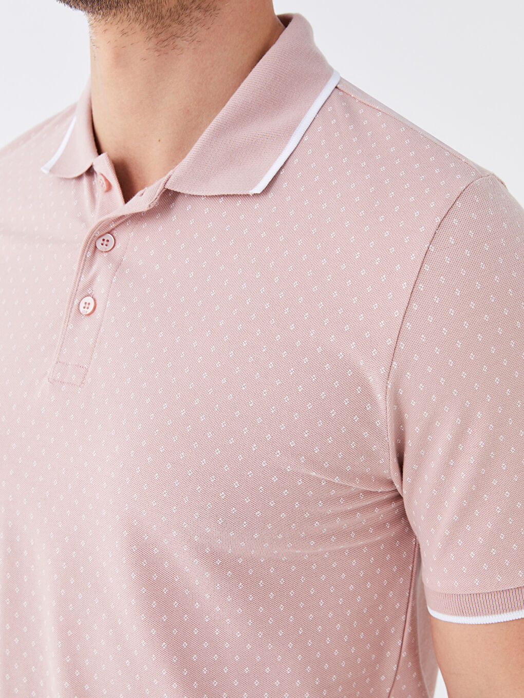 Pembe Polo Yaka Kısa Kollu Desenli Erkek Tişört-3