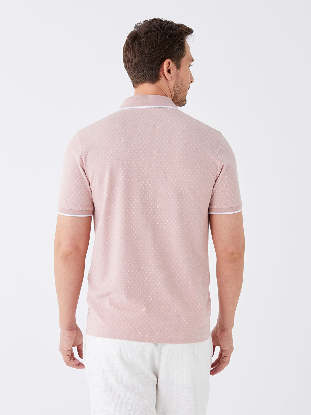 Pembe Polo Yaka Kısa Kollu Desenli Erkek Tişört-4