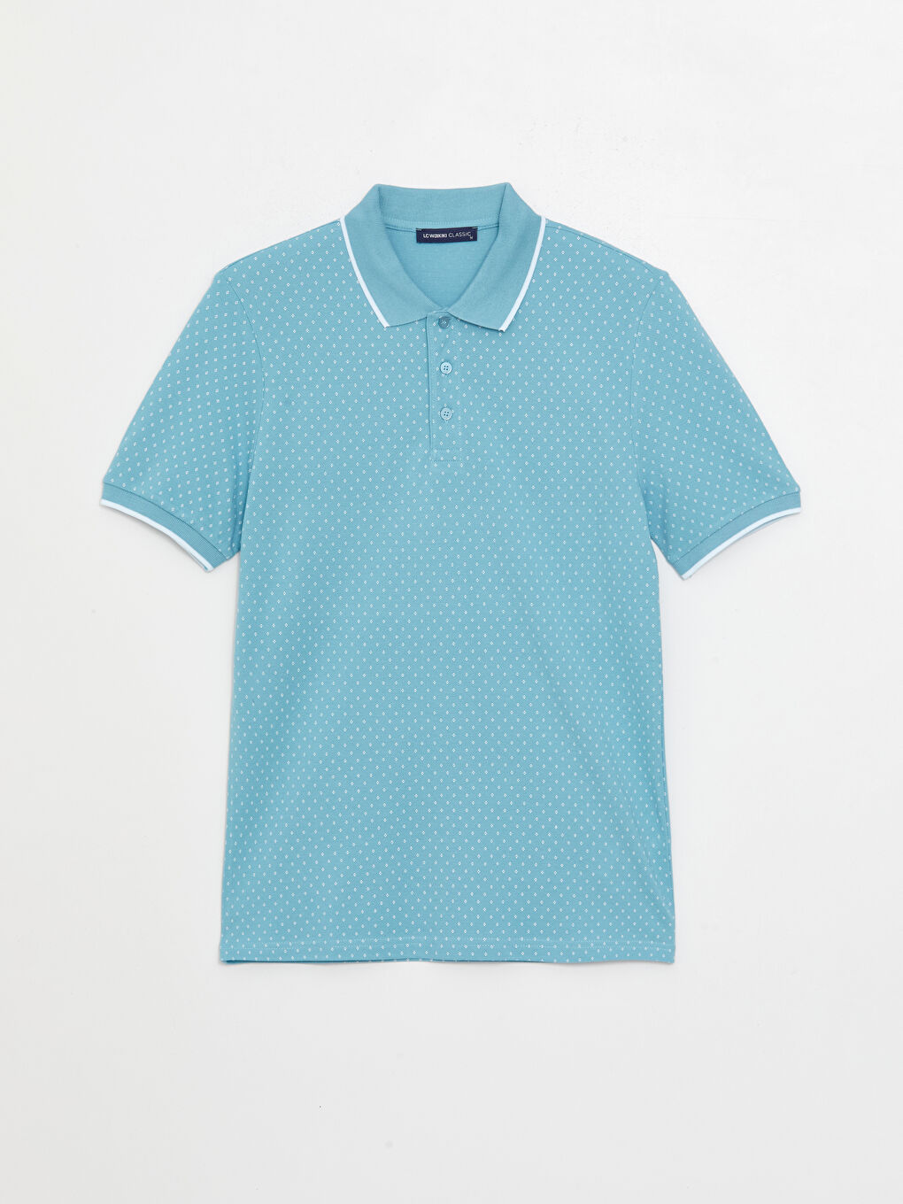 Mavi Polo Yaka Kısa Kollu Desenli Erkek Tişört-5