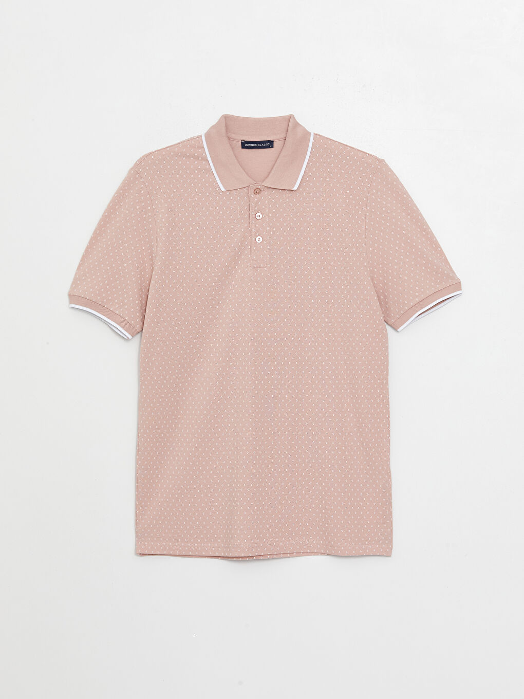 Pembe Polo Yaka Kısa Kollu Desenli Erkek Tişört-5