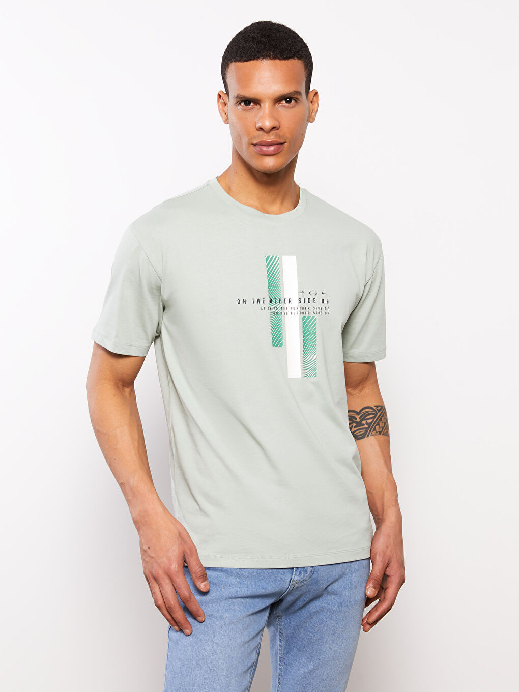 Yeşil Bisiklet Yaka Kısa Kollu Baskılı Penye Erkek Tişört