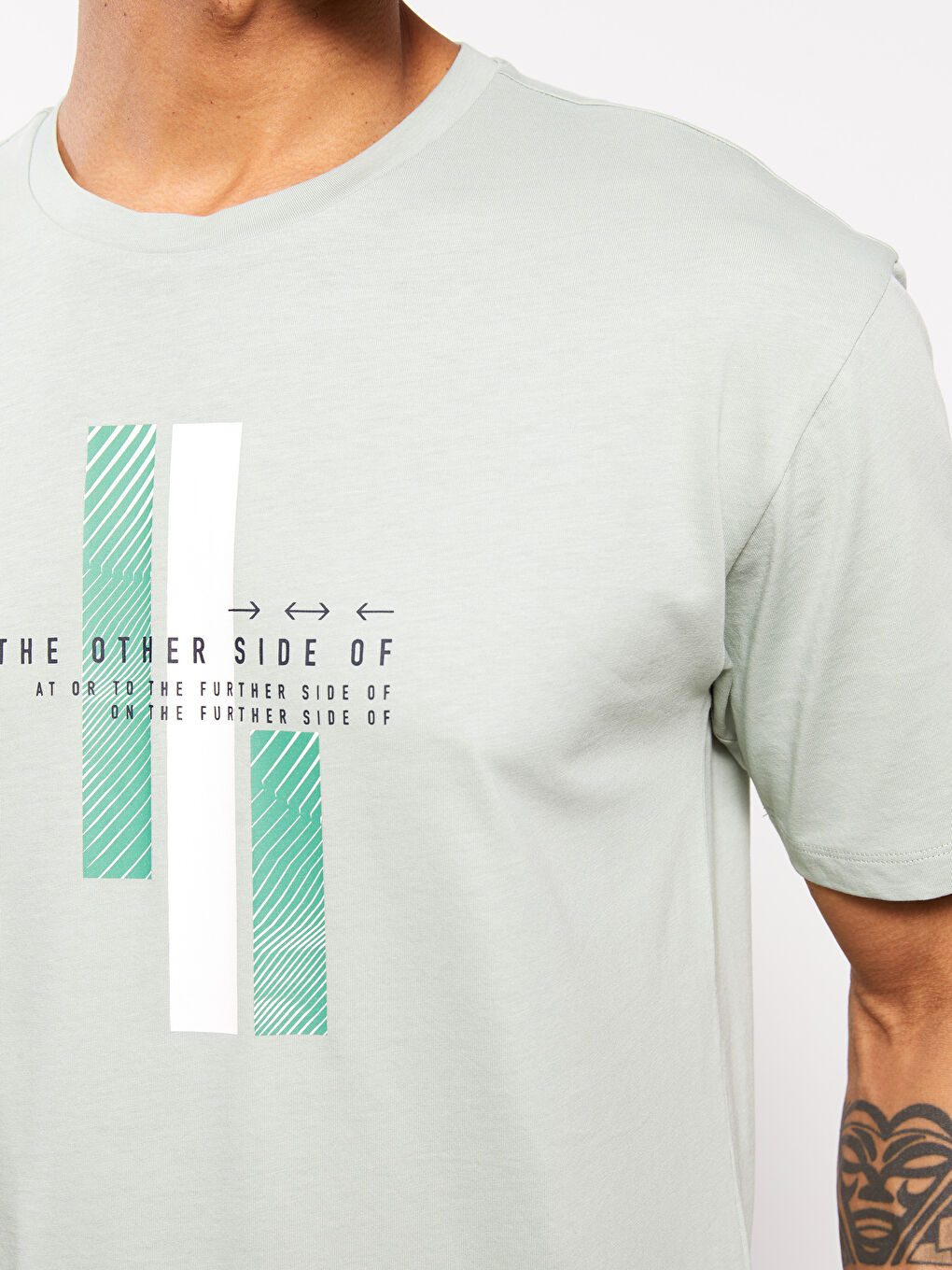 Yeşil Bisiklet Yaka Kısa Kollu Baskılı Penye Erkek Tişört-3