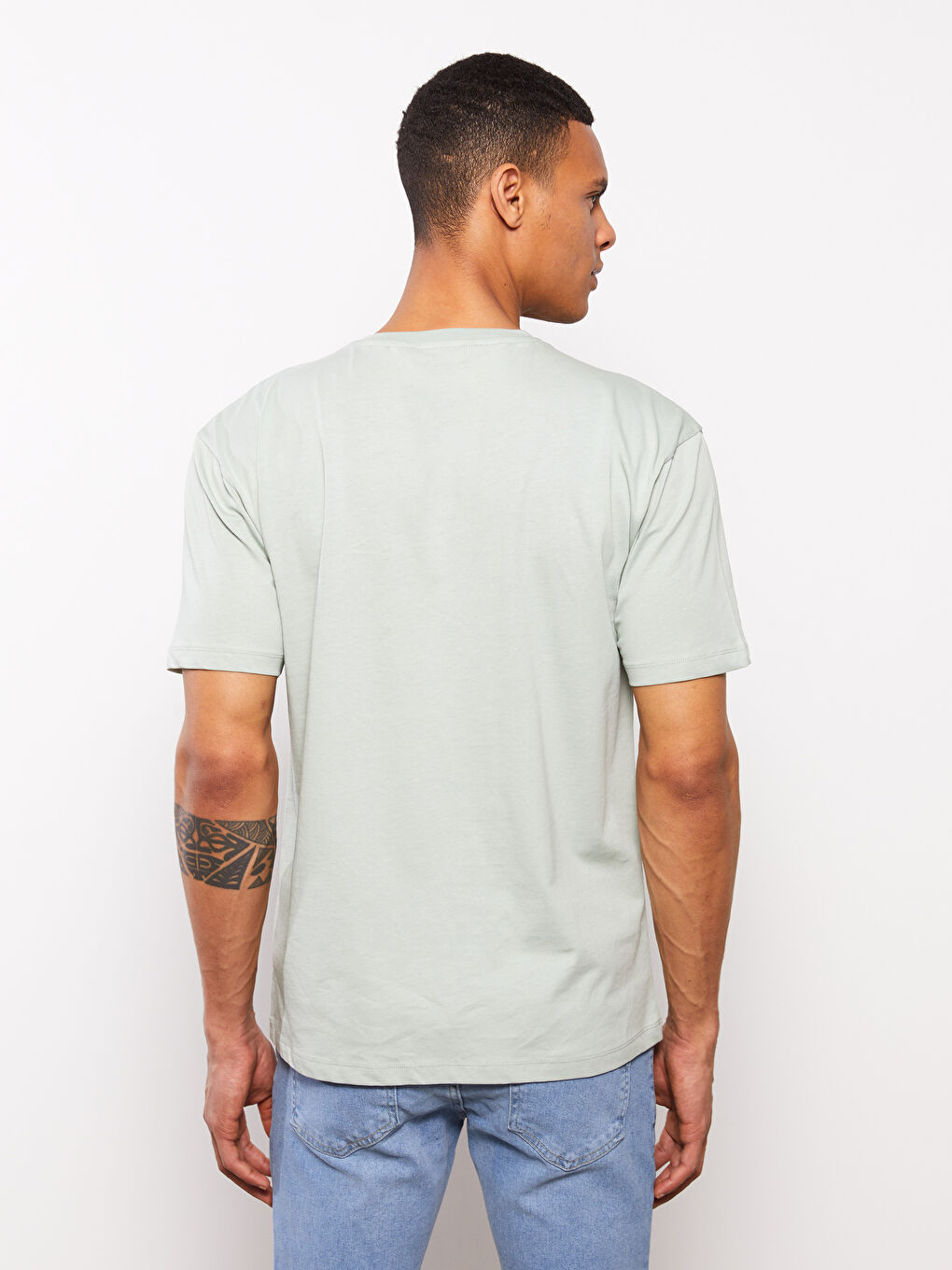 Yeşil Bisiklet Yaka Kısa Kollu Baskılı Penye Erkek Tişört-4