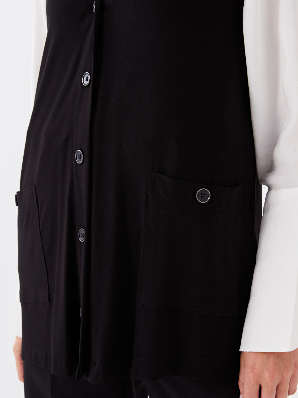 Siyah Kadın V Yaka Düz Yelek-3