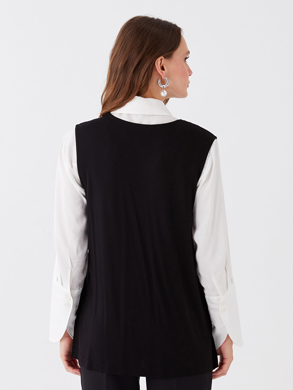 Siyah Kadın V Yaka Düz Yelek-4