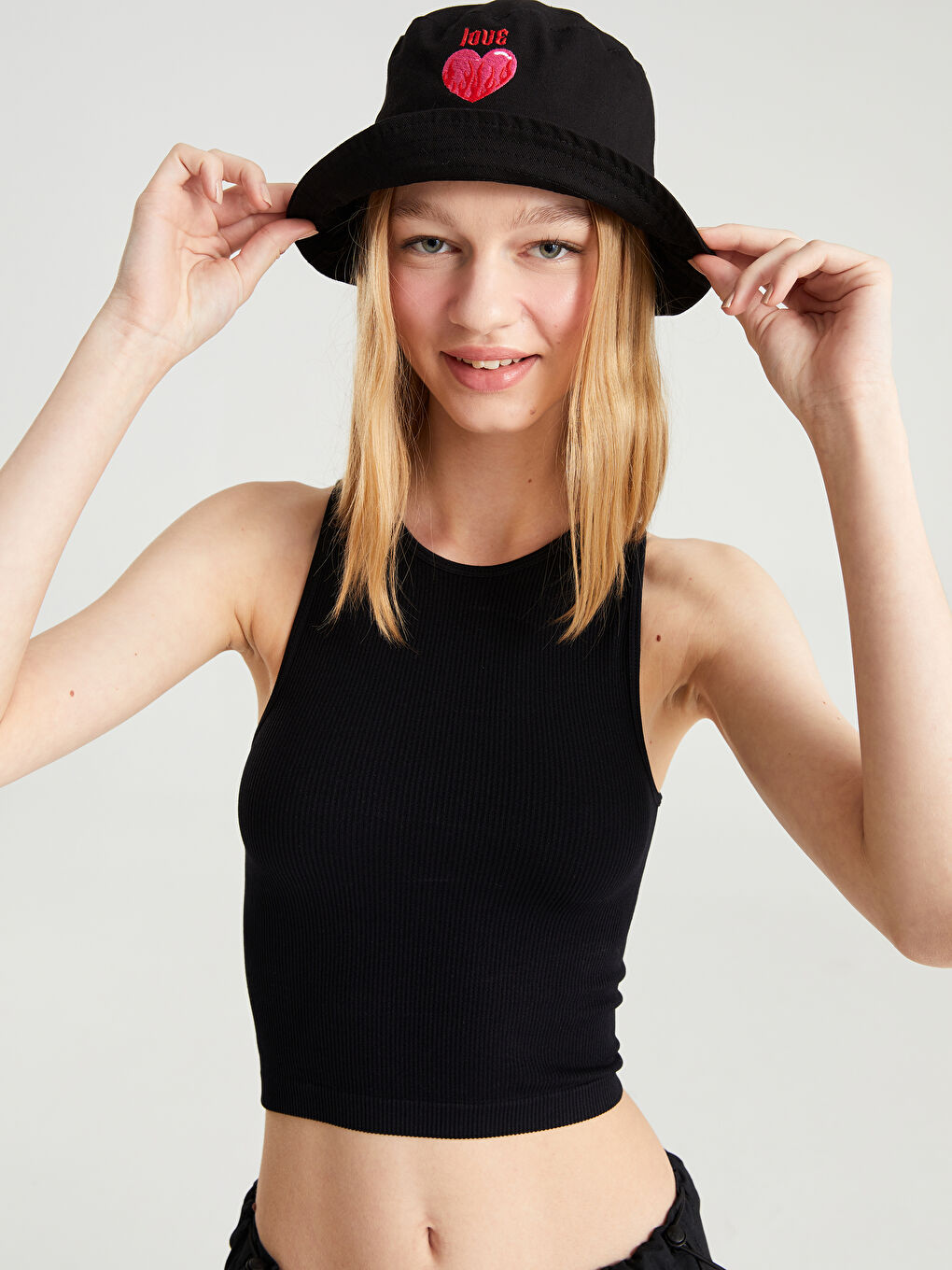 Text Embroidered Women's Bucket Hat-1