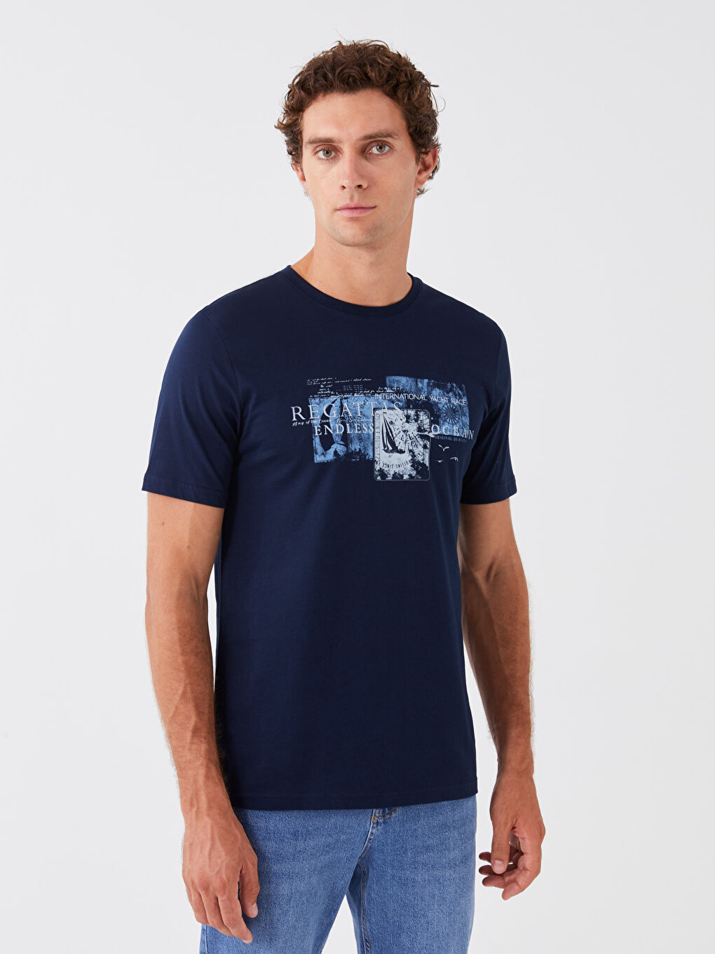 Crew Neck Short Sleeve Printed Combed Cotton Men's T-shirt-1