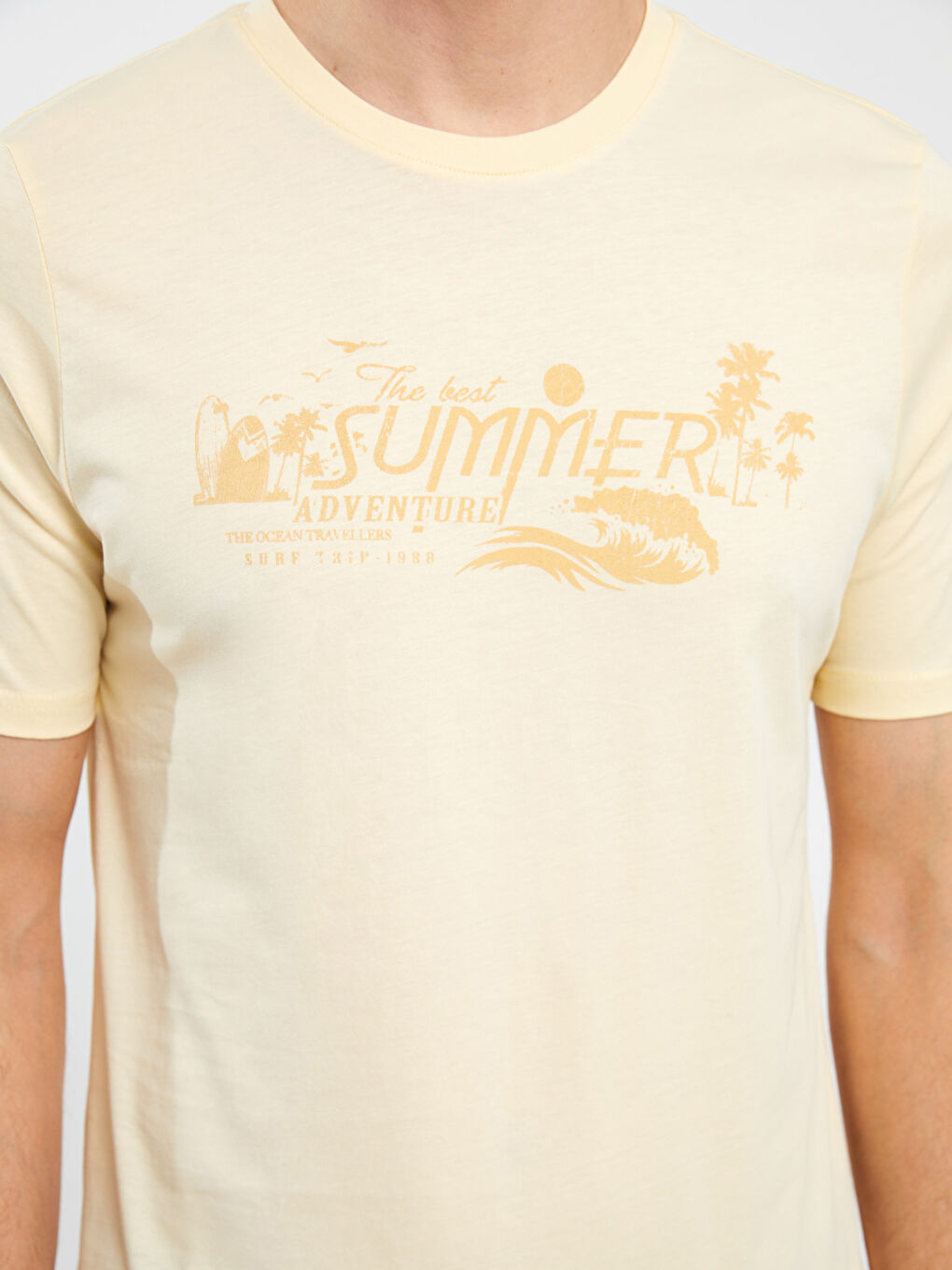 Sarı Bisiklet Yaka Kısa Kollu Baskılı Penye Erkek Tişört-3