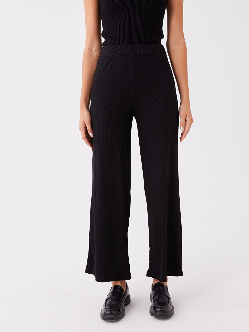 Pantaloni de Trening Largi Simpli cu Talie Elastică pentru Femei-3