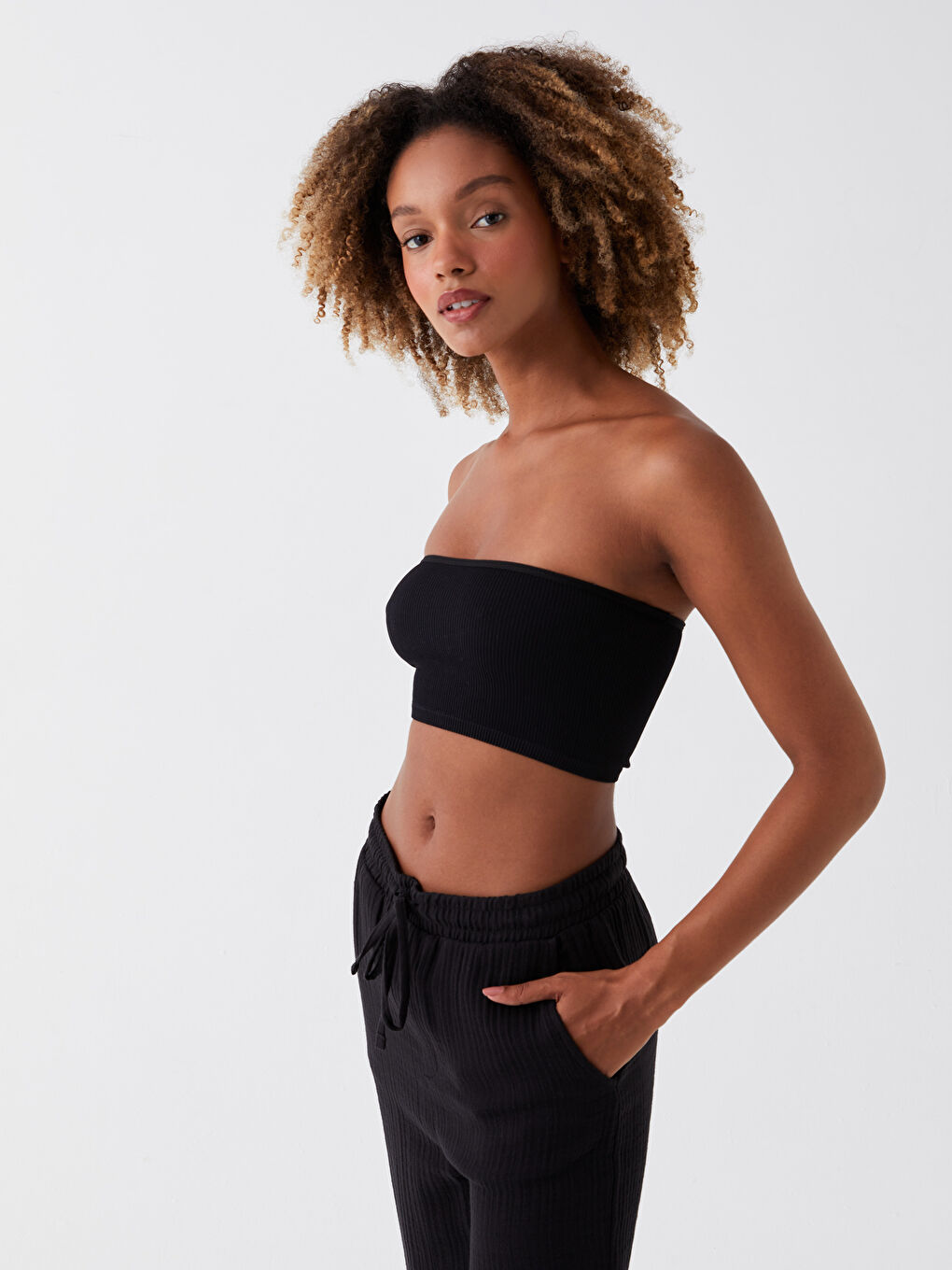Women's Strapless Plain Crop Top -S3J140Z8-CVL