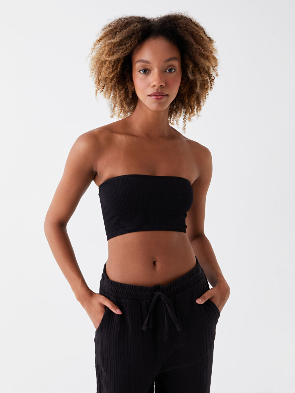 Women's Strapless Plain Crop Top -S3J140Z8-CVL