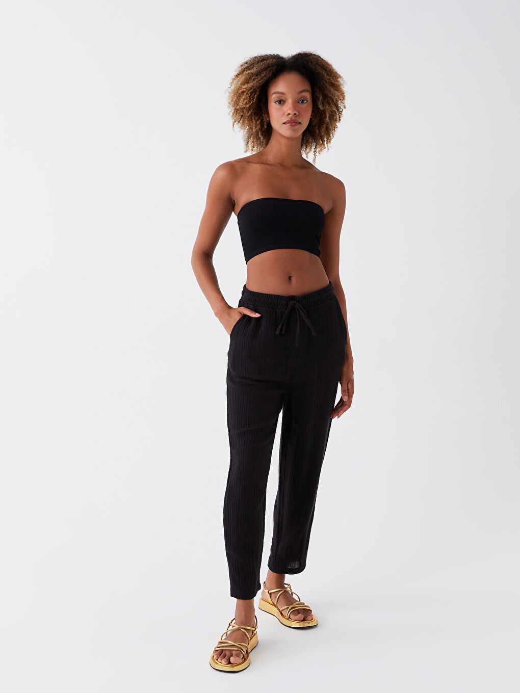 Women's Strapless Plain Crop Top -S3J140Z8-CVL
