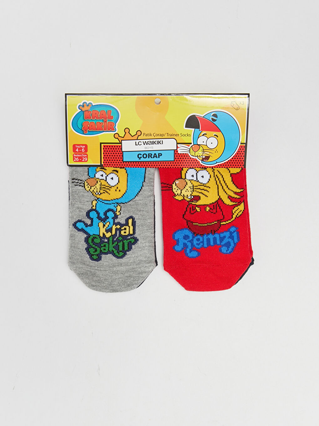 Karışık Kral Şakir Desenli Erkek Çocuk Patik Çorap 3'lü-2