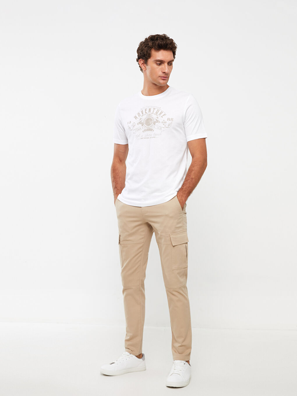 Bej Slim Fit Erkek Kargo Pantolon