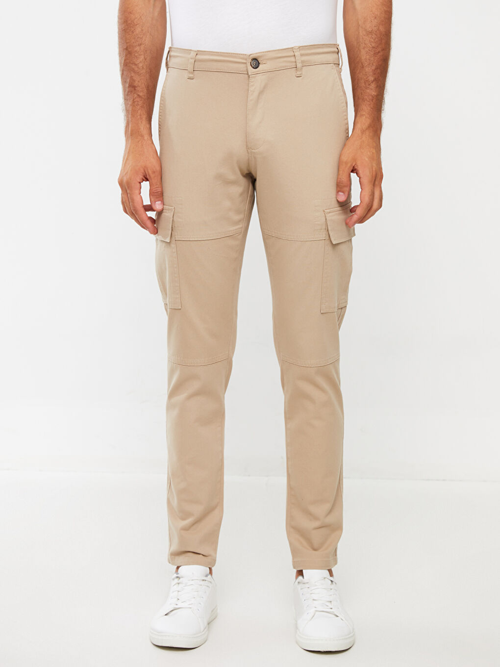 Bej Slim Fit Erkek Kargo Pantolon-1