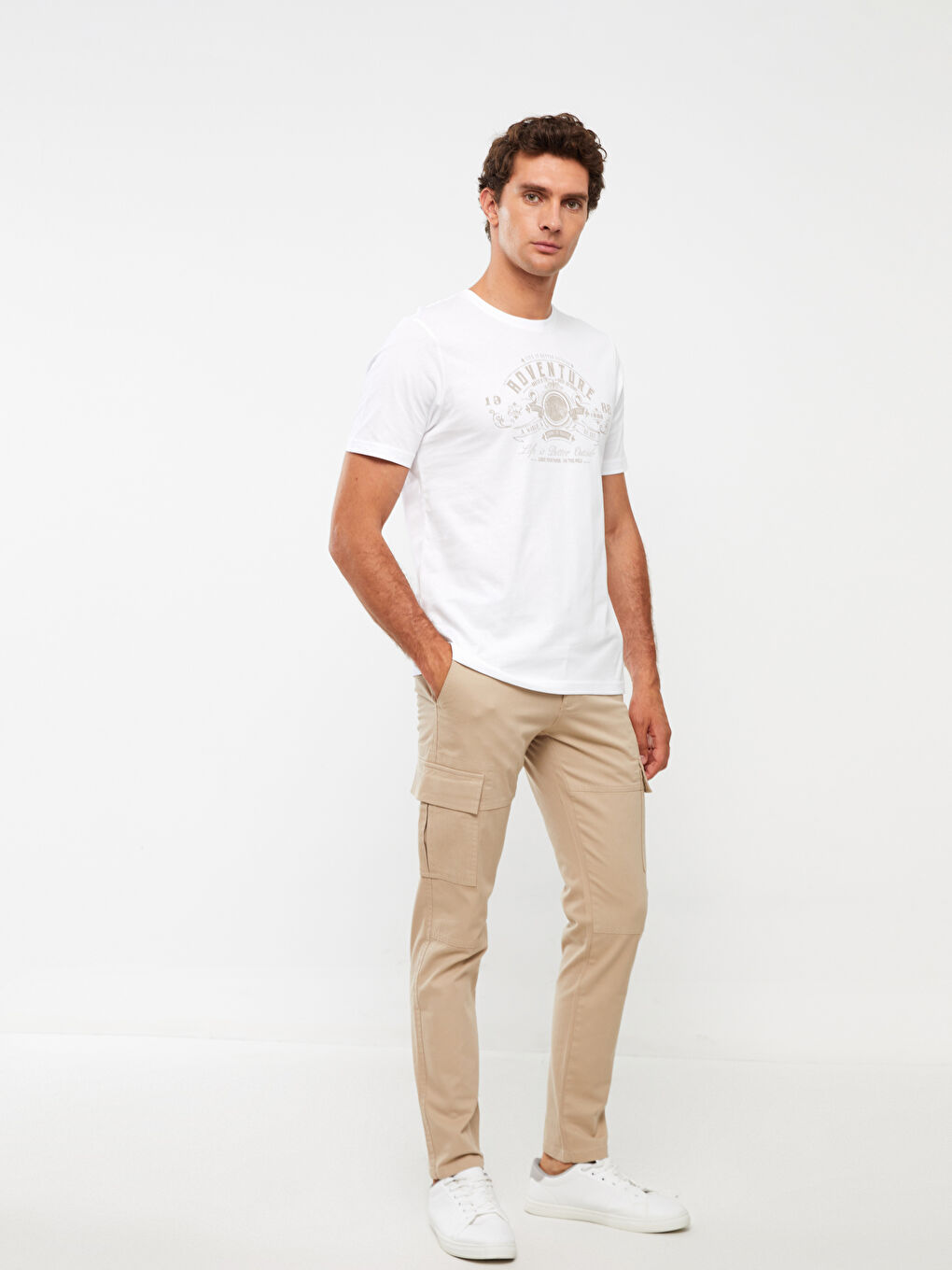 Bej Slim Fit Erkek Kargo Pantolon-2