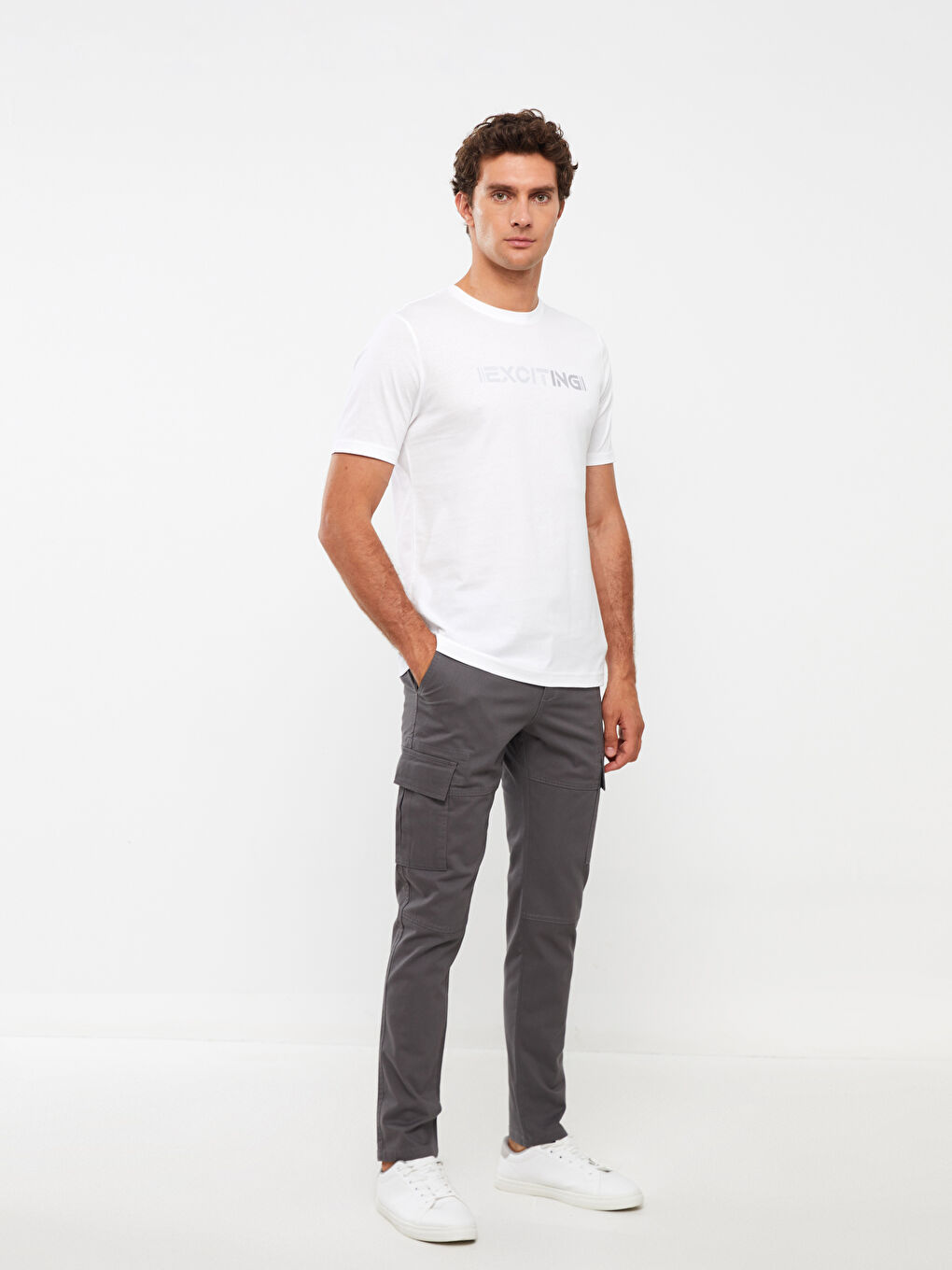 Gri Slim Fit Erkek Kargo Pantolon-2