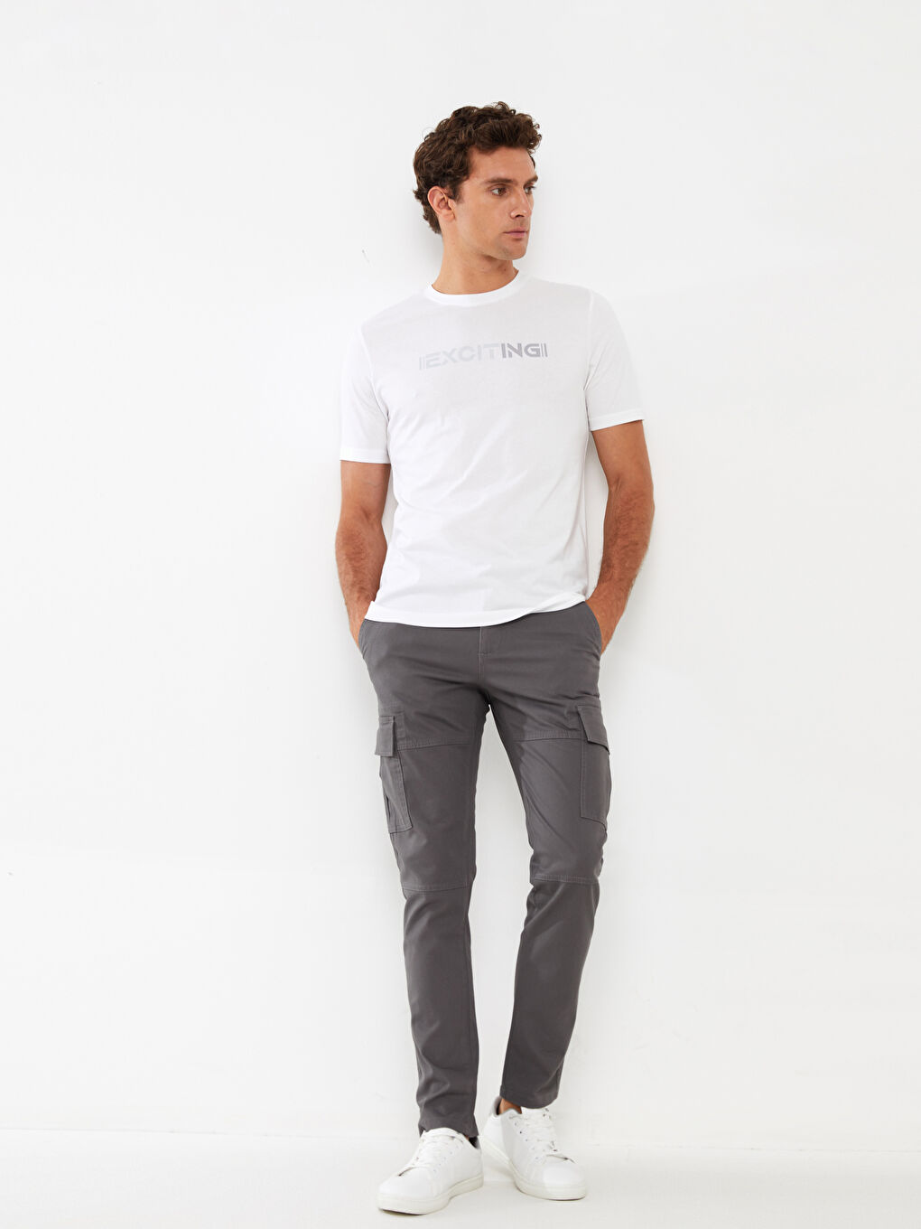 Gri Slim Fit Erkek Kargo Pantolon-4