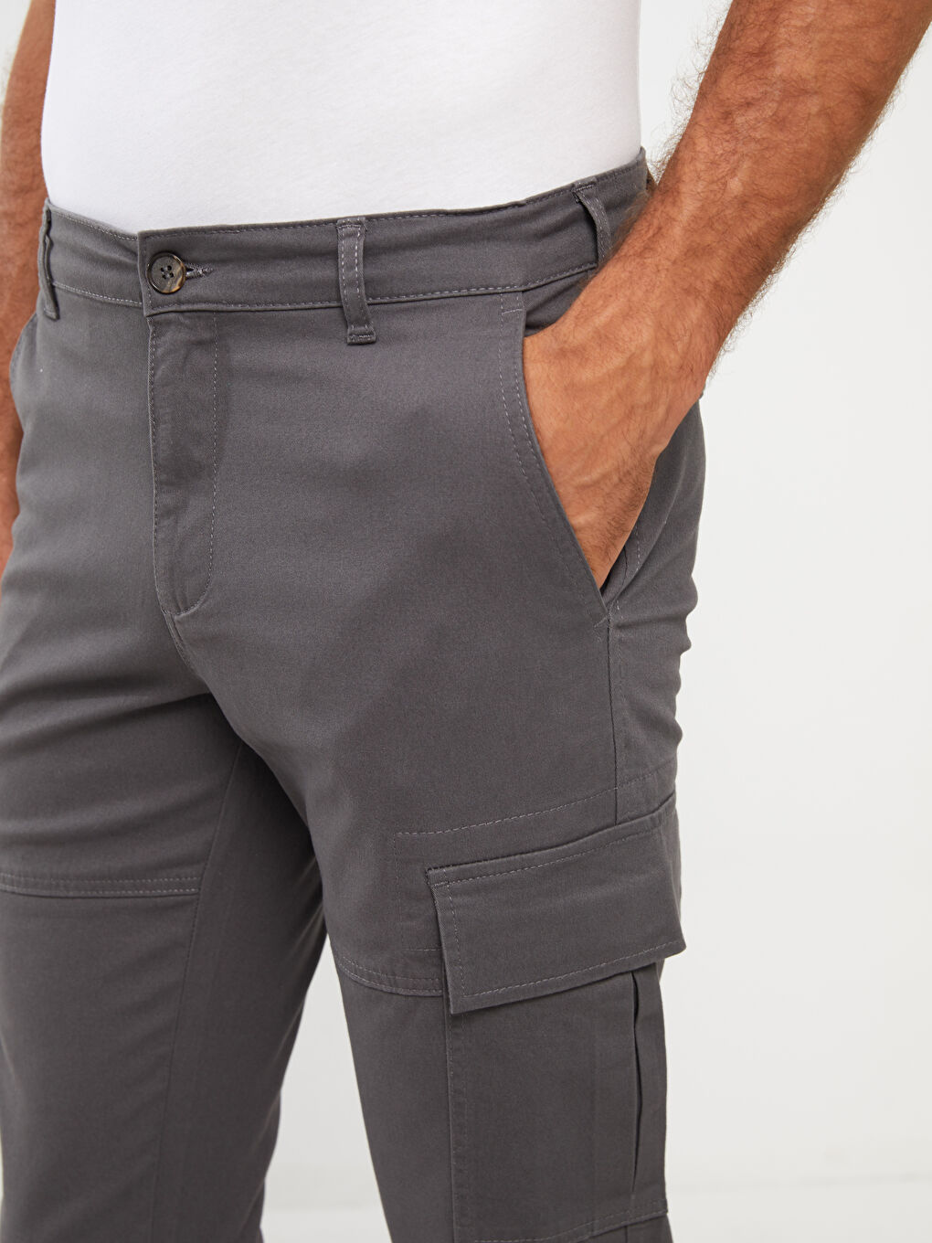 Gri Slim Fit Erkek Kargo Pantolon-5