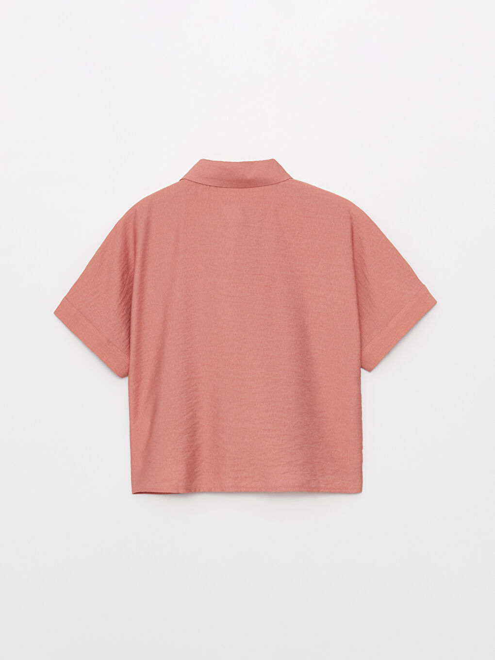 Pembe Gömlek Yaka Düz Kısa Kollu Kadın Bluz-6