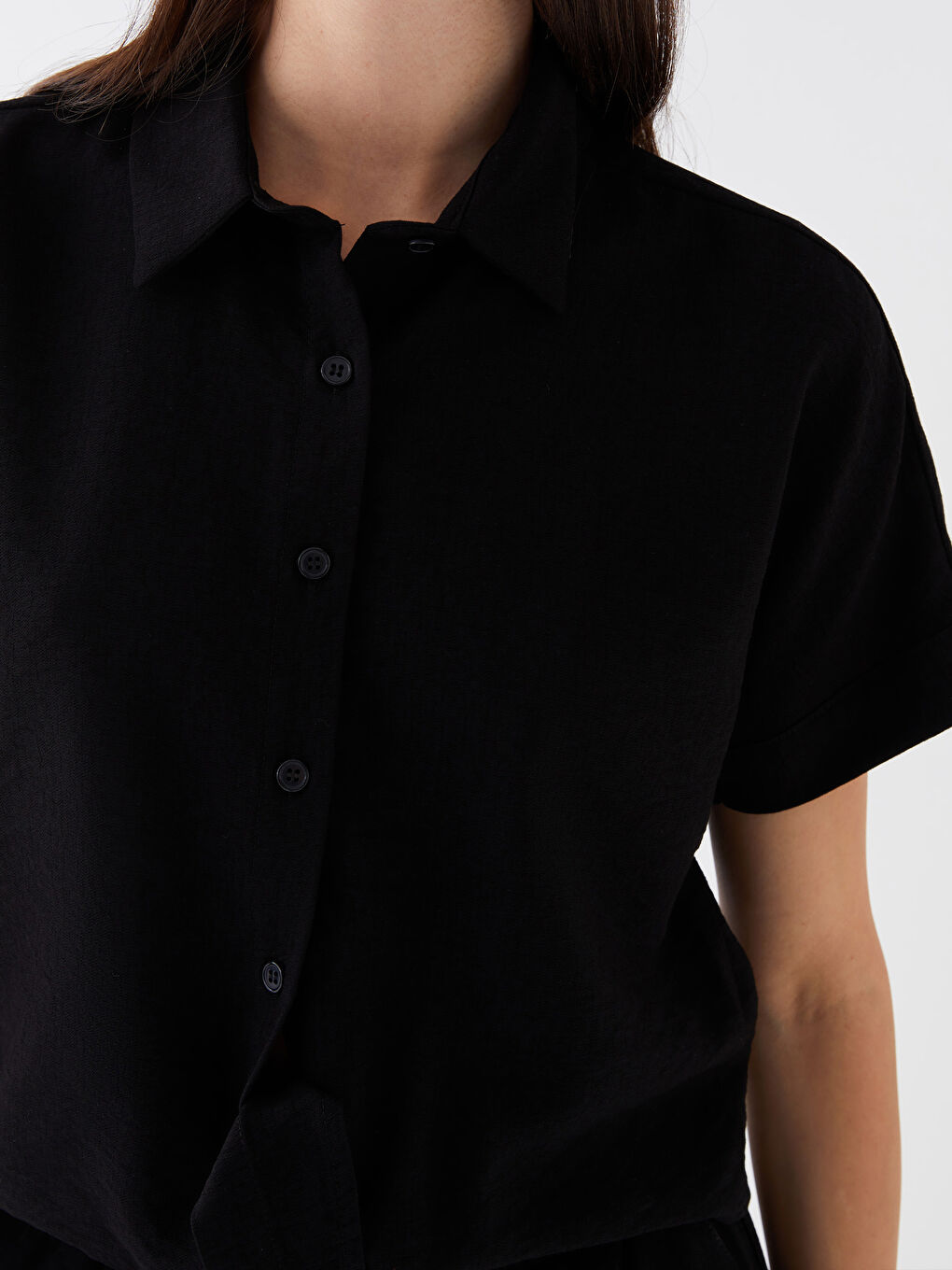 Shirt Collar Straight Short Sleeve Women's Blouse-3