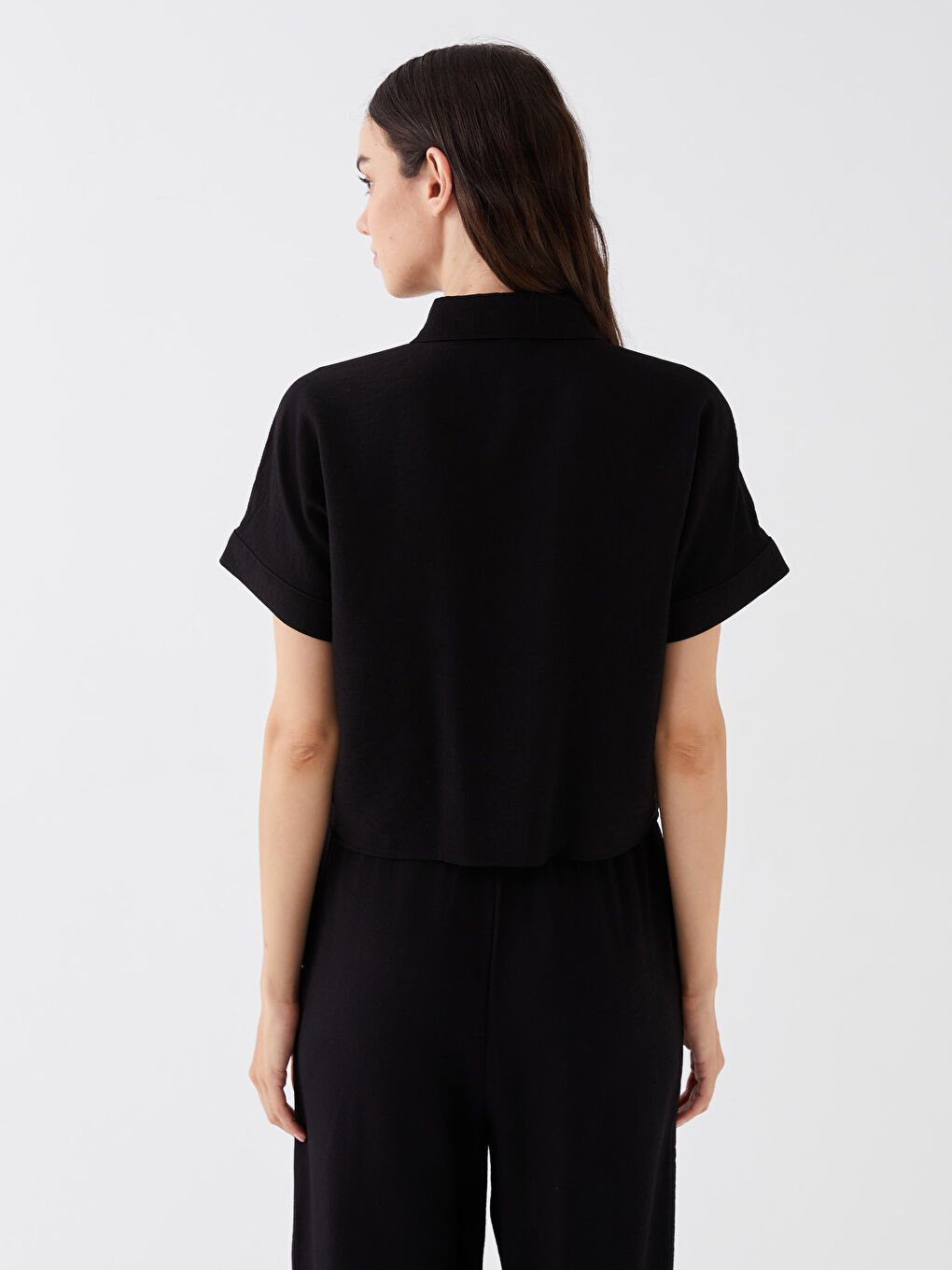 Shirt Collar Straight Short Sleeve Women's Blouse-4