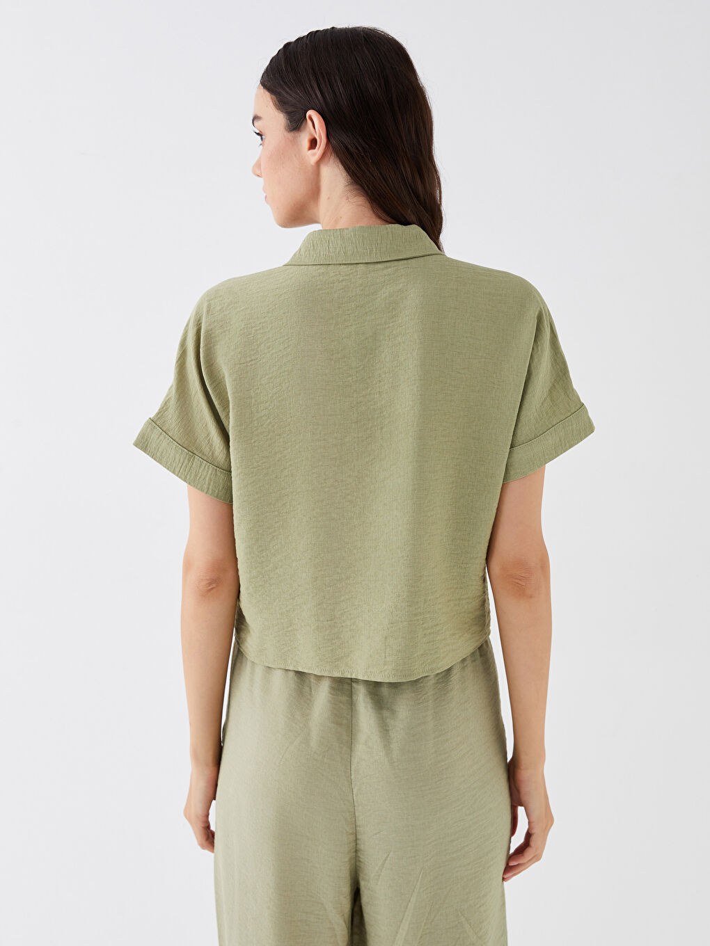 Shirt Collar Straight Short Sleeve Women's Blouse-4