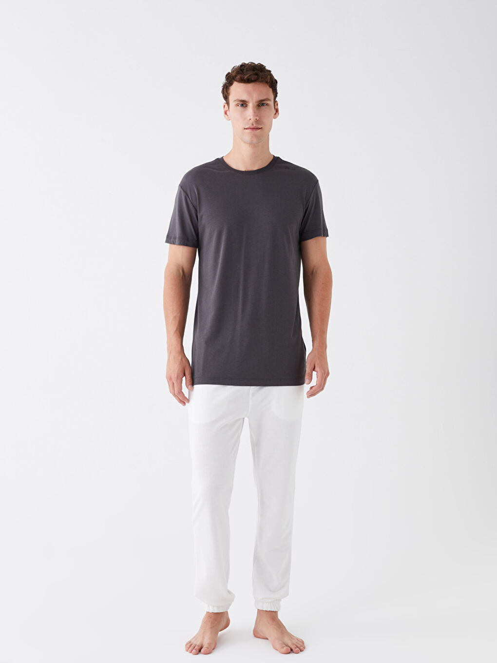 قميص بيجامة كم قصير ياقة دائرية للرجال-2