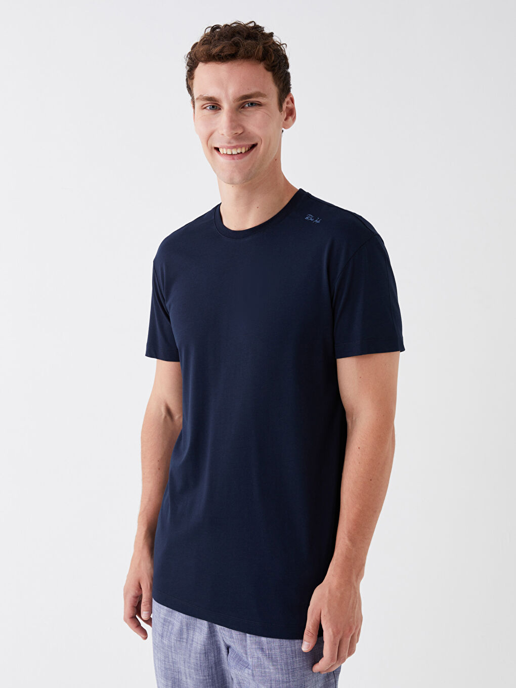 قميص بيجامة كم قصير ياقة دائرية للرجال