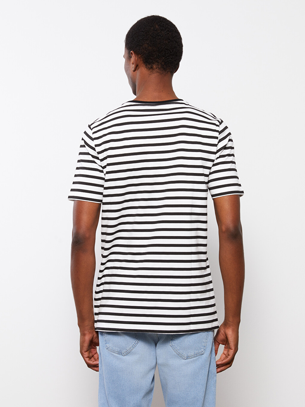 Rundhalsausschnitt Kurzarm Gestreift Jersey Herren T-Shirt-4