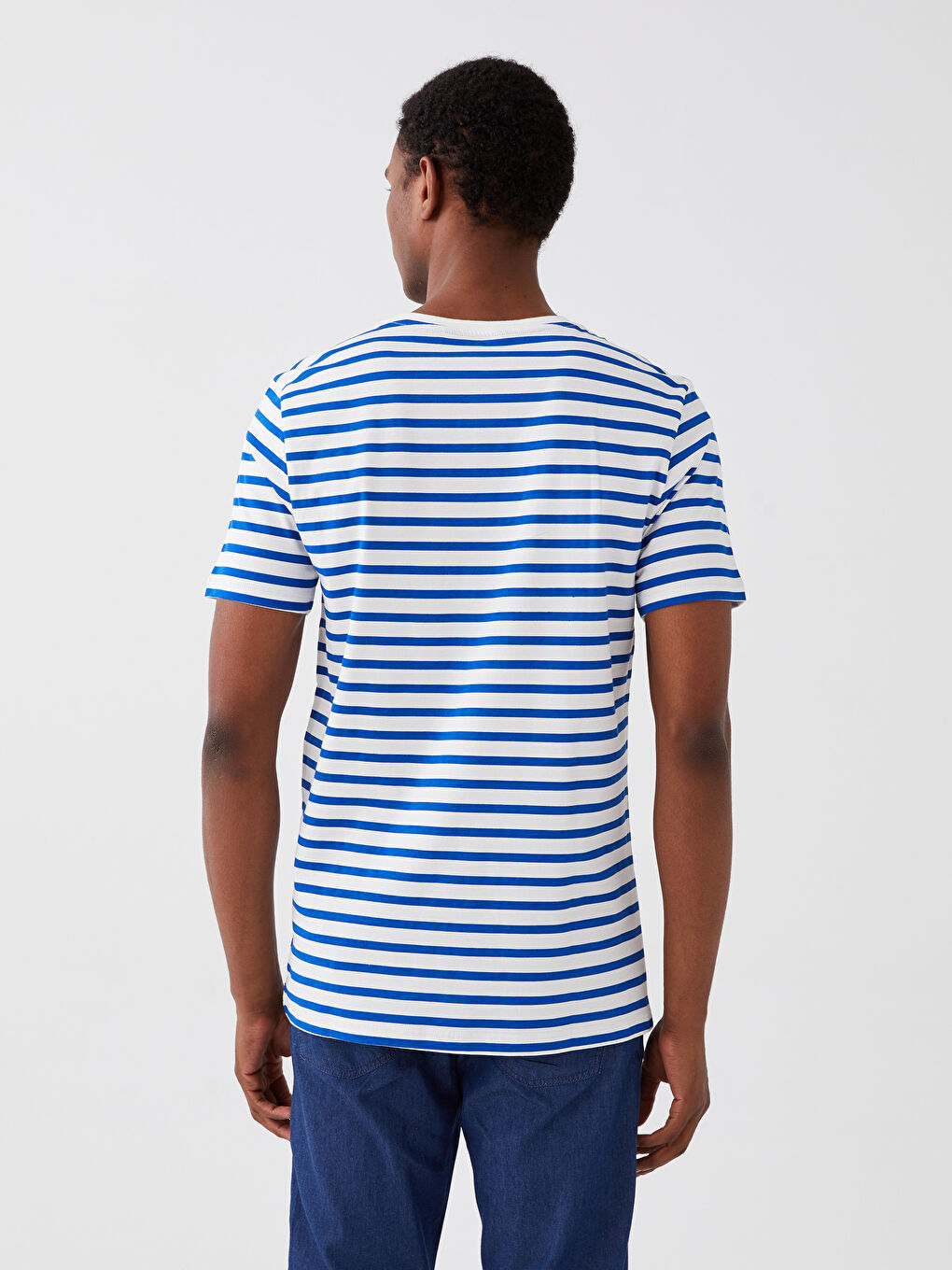 تي شيرت رجالي ياقة دائرية كم قصير مخطط جيرسي-4