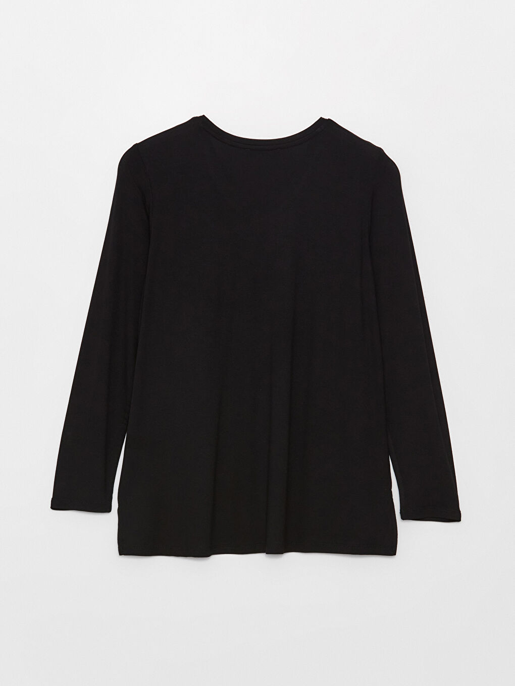 Siyah V Yaka Düz Uzun Kollu Kadın Bluz-6