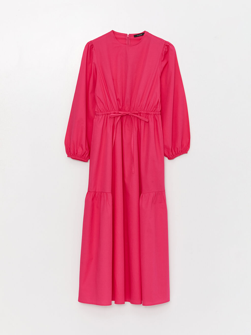 Fuşya Bisiklet Yaka Düz Uzun Kollu Poplin Kadın Elbise Anne Kız Kombini-6