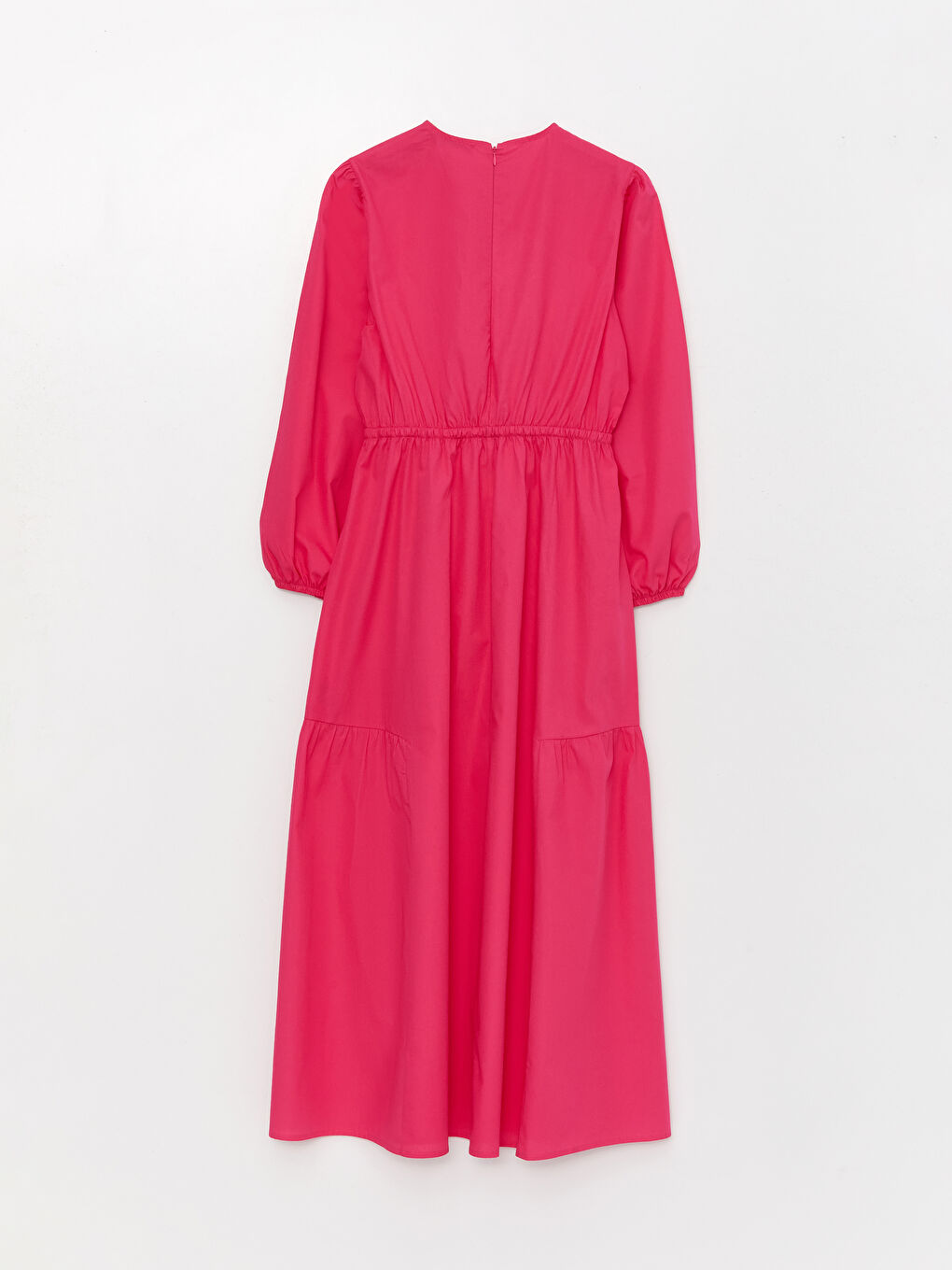 Fuşya Bisiklet Yaka Düz Uzun Kollu Poplin Kadın Elbise Anne Kız Kombini-7