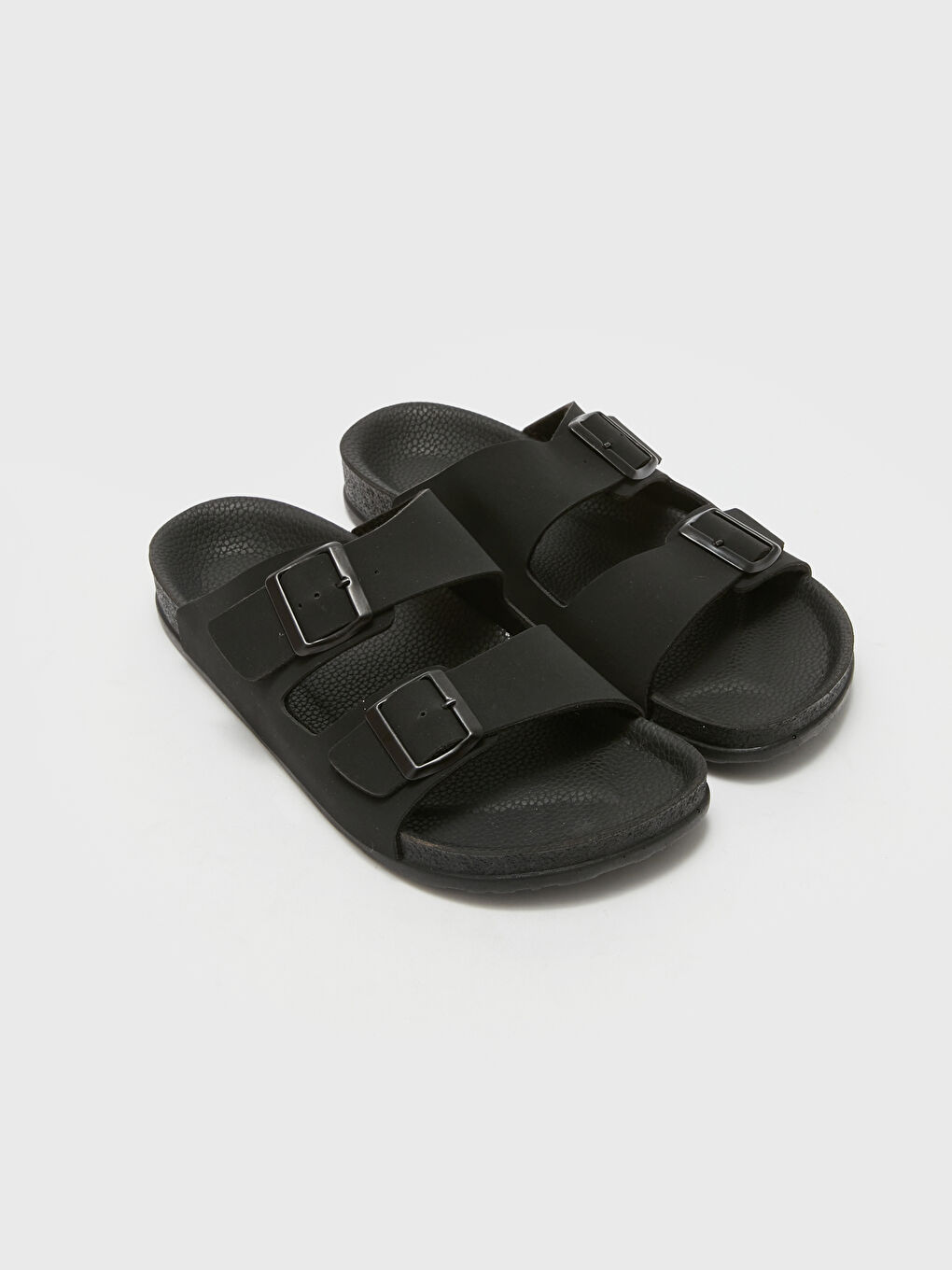 Buckle Detailed Double Strap Men's Slippers