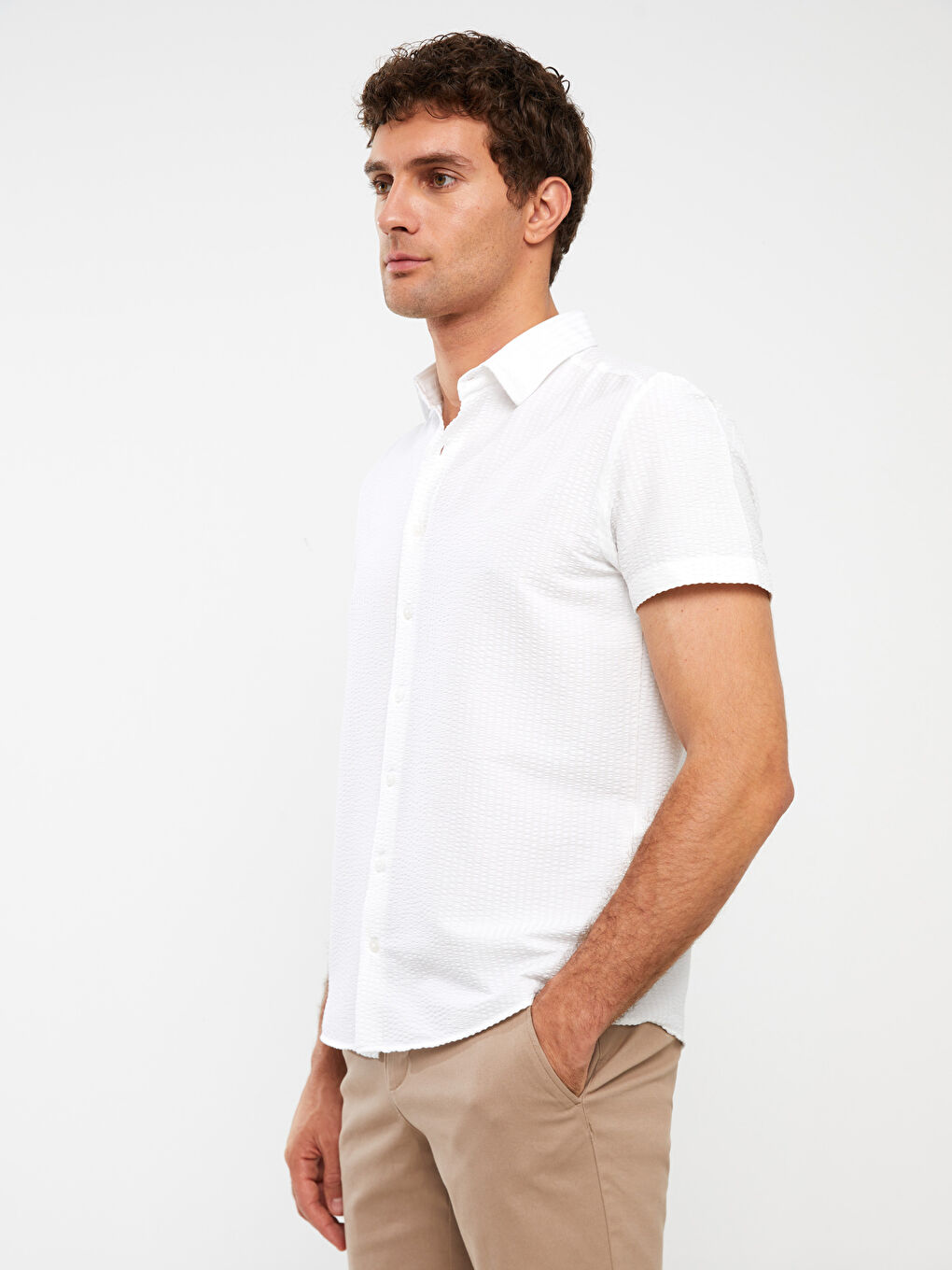 Beyaz Regular Fit Kısa Kollu Erkek Gömlek