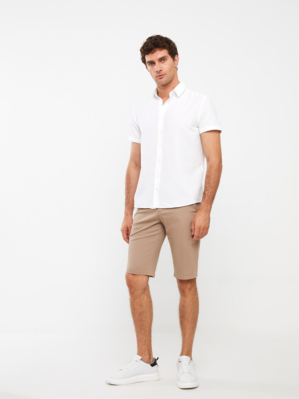 Beyaz Regular Fit Kısa Kollu Erkek Gömlek-2