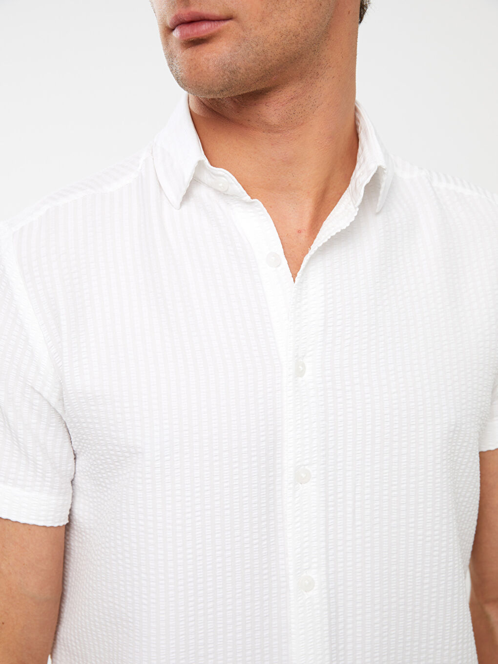 Beyaz Regular Fit Kısa Kollu Erkek Gömlek-3